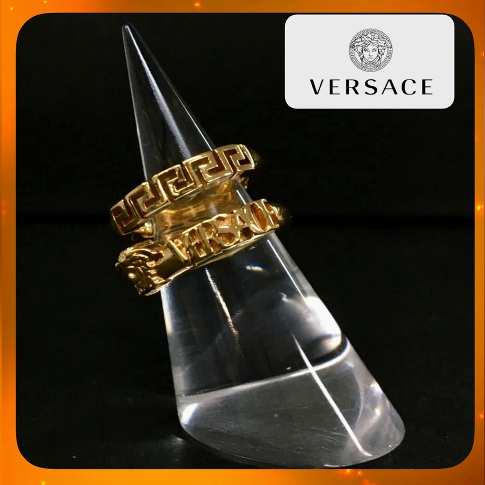 VERSACE Logo Greca Gold Tone Ring